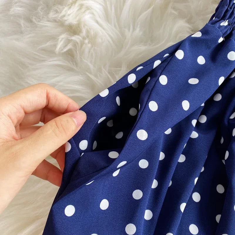 V Neck Sexy Dolman Sleeves Waist Slim Polka Dot Print Jumpsuit Women Wide Leg Trousers Jumpsuit