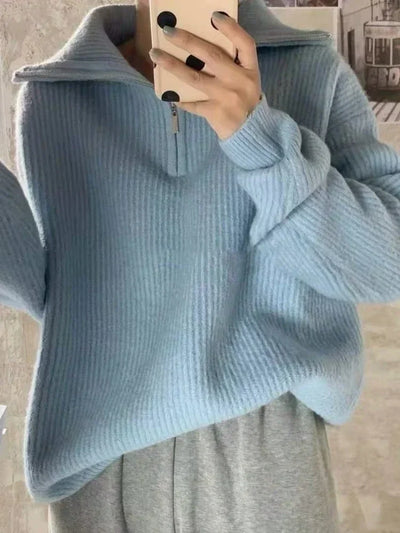 Women's Sweaters 2025 Autumn Winter Long Sleeve Top Loose Knitted Turtleneck Zipper Fashion Pullover Women Oversized Sweater