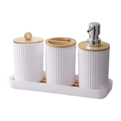 Bathroom Accessories Set Vanity Counter Soap Dispenser Toothbrush Cotton Swab Holder and Tray Set Bathroom Decor Apothecary Jars