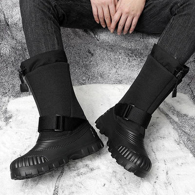 Winter Men's Snow Boots Waterproof Anti Slip Warm Cotton Shoes Outdoor Mid Calf High Top with Plush and Thickened Ski Boots