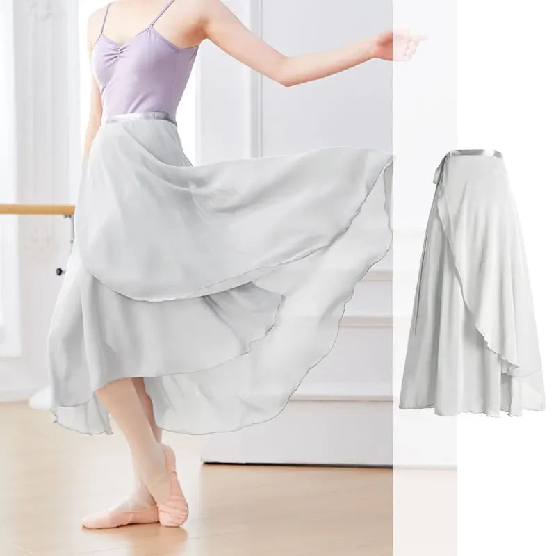 Ballet Skirts Women Long Chiffon Dance Skirt Fairy Chiffon Long Ballet Tutu Dress Dance Costumes Tie Up Dress