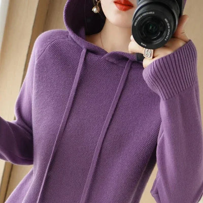 Women Sweater Autumn Winter Thick Warm Long Sleeve Casual Loose Jumpers Hooded Knitted Pullovers Solid Fashion Korean Sweaters