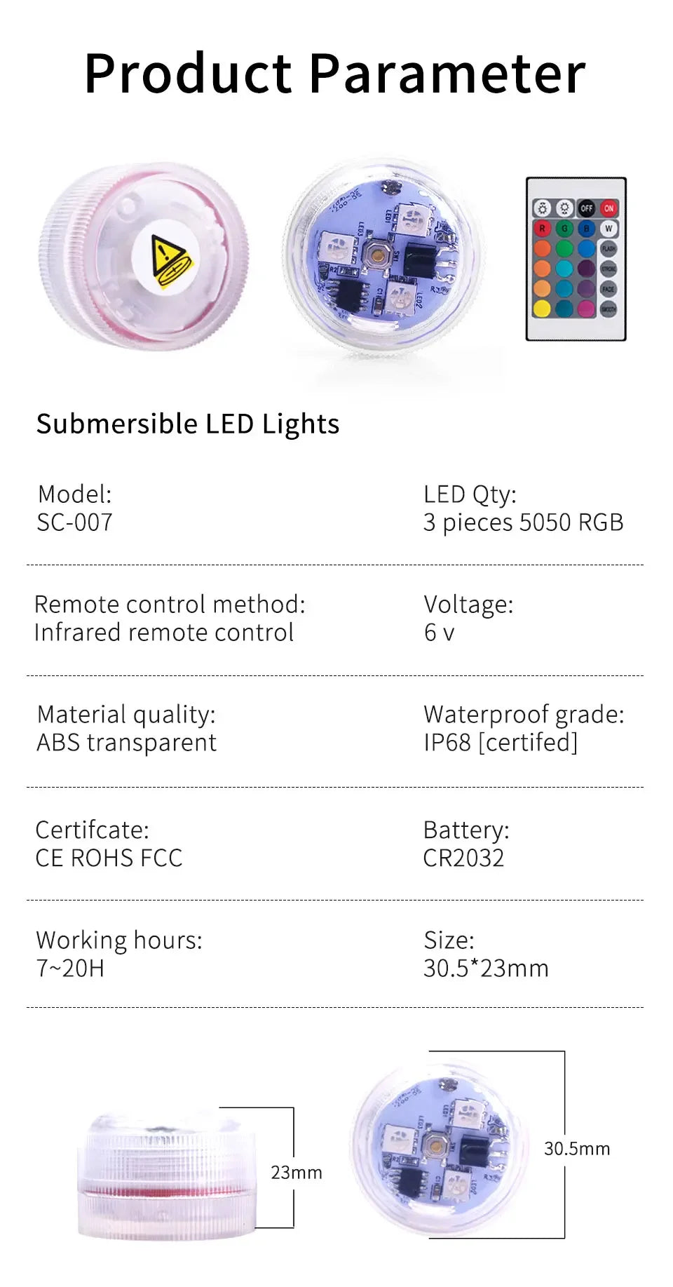 3leds RGB Underwater Night Led Submersible Light Lamp Battery Operated Garden Swimming Pool Light for Wedding Party Vase Bowl