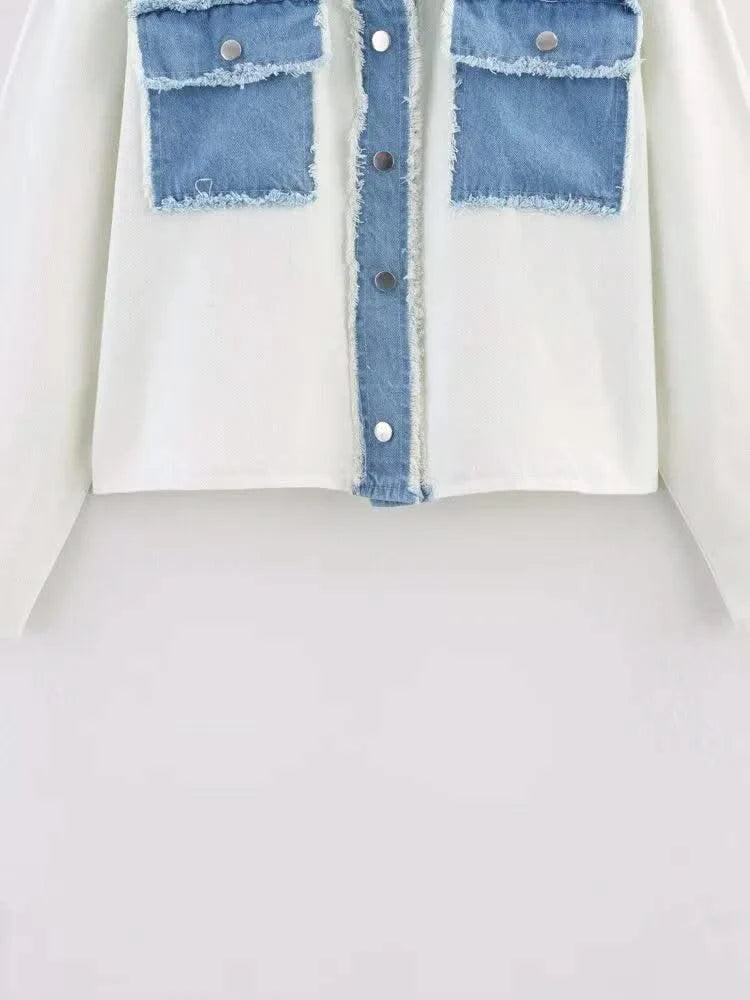 HipSeam Patchwork Bomber Jacket Women Casual Denim Women's Short