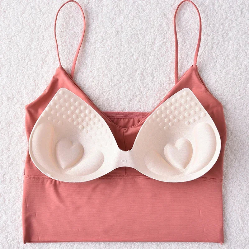 Seamless Women Fashion Crop Top Female Camisole Sexy Tank Tops Streetwear Solid Color Intimate Lingerie Push Up Massage Pad