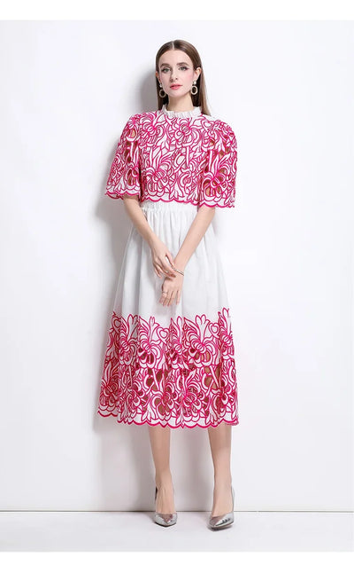 Summer Short Sleeve A-LINE Set Skirt for Women Fashion Ruffled Collar Embroidery Set Skirt Women Vestidos De Verano Mujer Q344