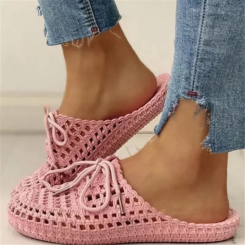 Women's Flip-flops Slippers 2023 Summer Shoes for Women Sandals Fashion Hollow Out Breathable Beach Shoes Lace-up Ladies Slipper