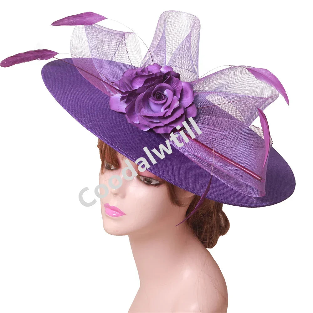 Royal Ascot Big Flower Fascinators Hat Women Wedding Pillbox Cap Ladies Derby Feather Fascinator Headdpiece Ladies Party Chapeau