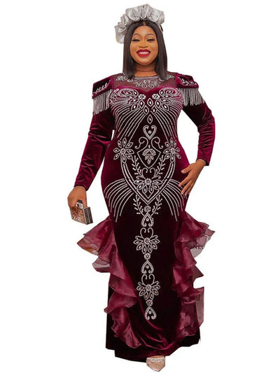 Luxury Velvet Dresses For Women Dubai Long Sleeve Abayas African Dashiki Crystal Robe 2025 Festival Outfit Wedding Party Gowns