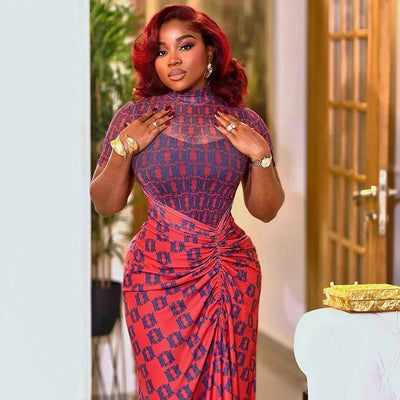 Women Turtleneck Elegant Short Sleeve Maxi Dress Outfits Casual Fashion Bodycon Sheer Pleated Long Dresses Vestido