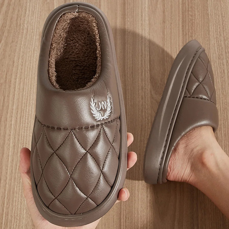 Warm Slippers for men EVA Memory Foam Indoor Shoes Thick Bottom Plush Waterproof Flat Comfortable Luxury House