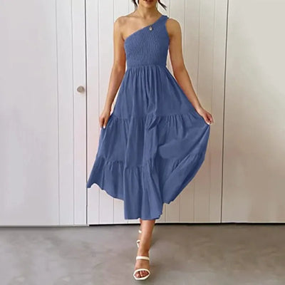 Elegant Dress For Women Bodycon Dress One Shoulder 2022 Summer Fashion Party Ruffles Hem Tiered Maxi Dresses Robe Femme Vestidos