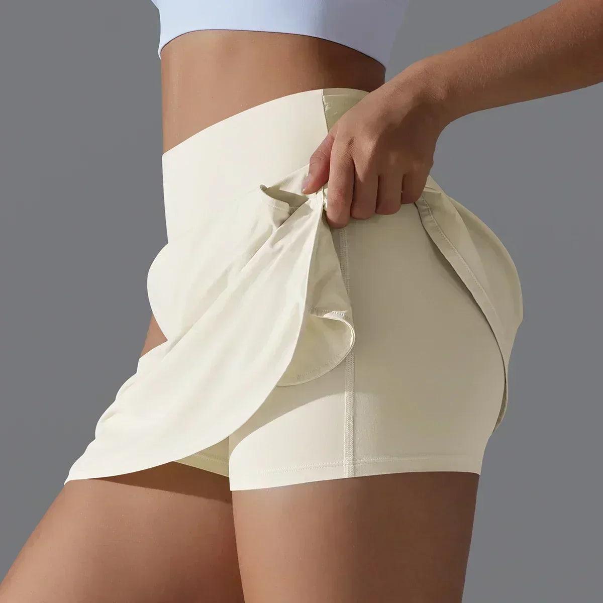 Women gym running shorts double deck quick dry sport fitness jogging workout with pocket sports tight short