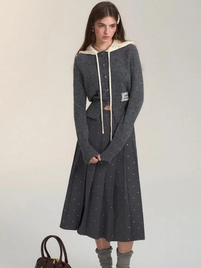 Hooded Sweater Women 2025 Autumn New Arrival Gray Black Or Red Color Knitted Pullover Sweater Korean Style Casual Sweater Tops