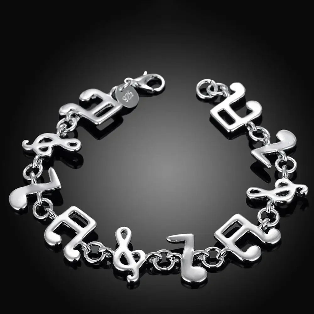 Hot fine musical note chain 925 Sterling Silver Bracelets for women Wedding party girl student Christmas Gifts fashion Jewelry