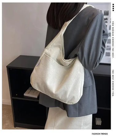 Canvas Shoulder Women's Tote Bag Corduroy Simple Casual Large Capacity Designer Handbags For Women Travel Solid Shopper Bag