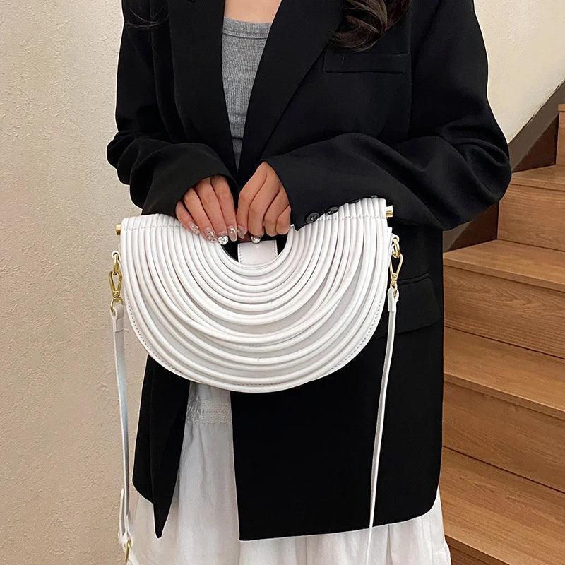 Handbags for women 2025 new gold luxury designer brand handwoven noodle bags rope knotted pulled half moon silver
