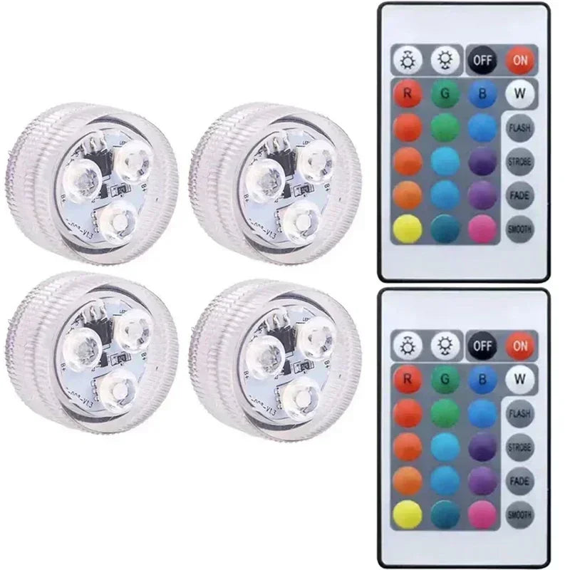 Submersible LED Lights Waterproof Underwater RGB with Remote Control Colour-Changing Light, Battery-Operated Flameless Lamps