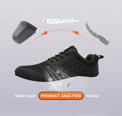 Men's Safety Shoes Comfortable Non-Slip Work Shoes Lightweight Breathable Safety Toe Casual Sneakers for Construction Site Black