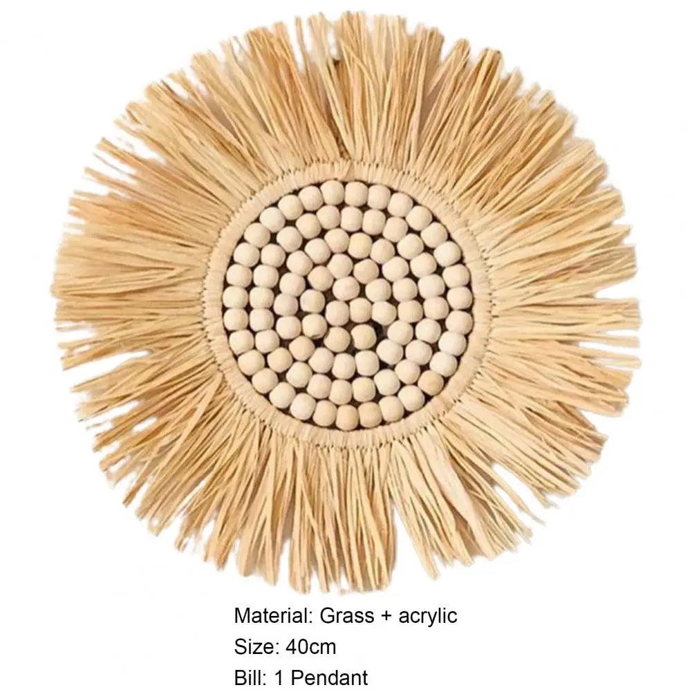 Home decor hanging mirror raffia wood beads acrylic multifunct decorative decorations bedroom wall room