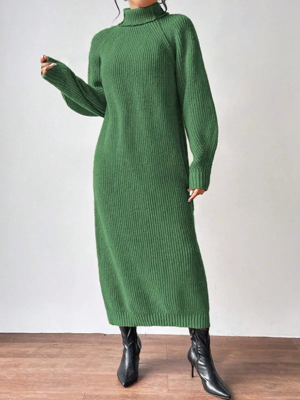 Knit Dresses Women Turtleneck Straight Long Dress Solid Full Sleeve Thick Casual Vestidos Basis Lady Autumn Winter 2025