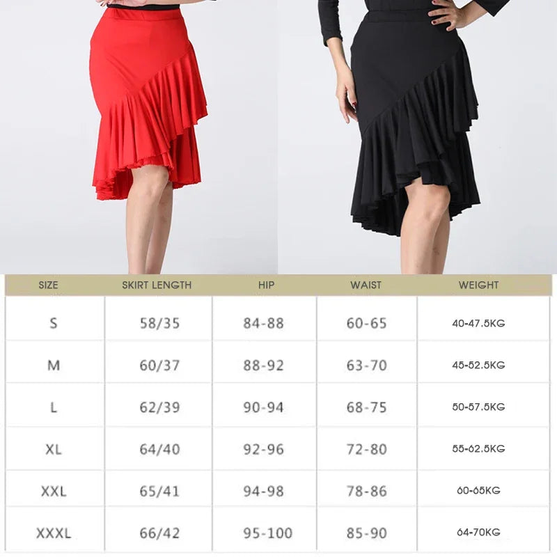 Womens Latin Dance Skirt Ballroom Tango Rumba Dance Dress Female Practice Dress Stage Performamnce Skirt Dancewear Costume