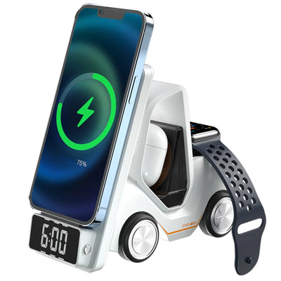 Wireless Charger Stand 5 In 1 Alarm Clock For IPhone 15 14 13 12 Pro Max 8 X XS XR iWatch 8 7 6 5 Airpods Fast Charging Station