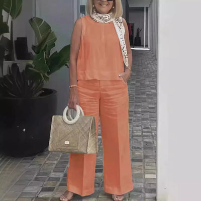 Linen Comfortable Two Piece Sets Tops For Women