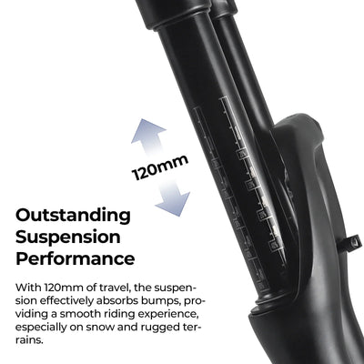 BOLANY Snow Bike Fat Front Fork 20x4.0 with Magnesium Alloy Hook 120mm Travel Air Suspension Compatible E-Bike Mountain Bike