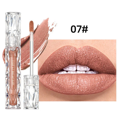 QIBEST Waterproof Diamond Shimmer Glitter Lipgloss Matte Liquid Lipstick Shiny Pearl Lip Glaze Long Lasting LipTint Women Makeup