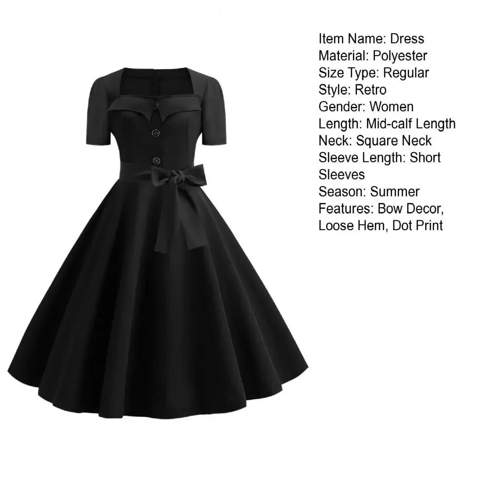 Women Vintage Dress Summer 50s 60s Retro Pin Up Swing Rockabilly Vestidos Elegant Black Polka Dot Office Party Dress