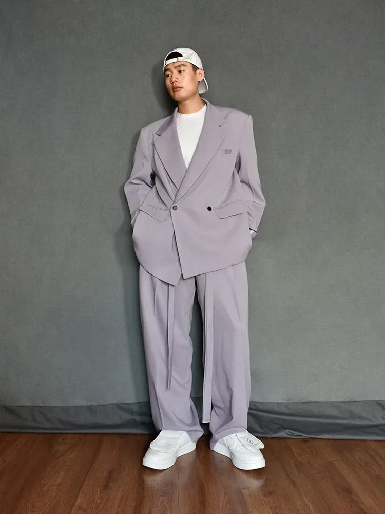 New Designer Men Loose Fit Double Breasted Blazer Two Piece Set Oversized Suit Business Casual Outfits Suit Fashion Matching Set