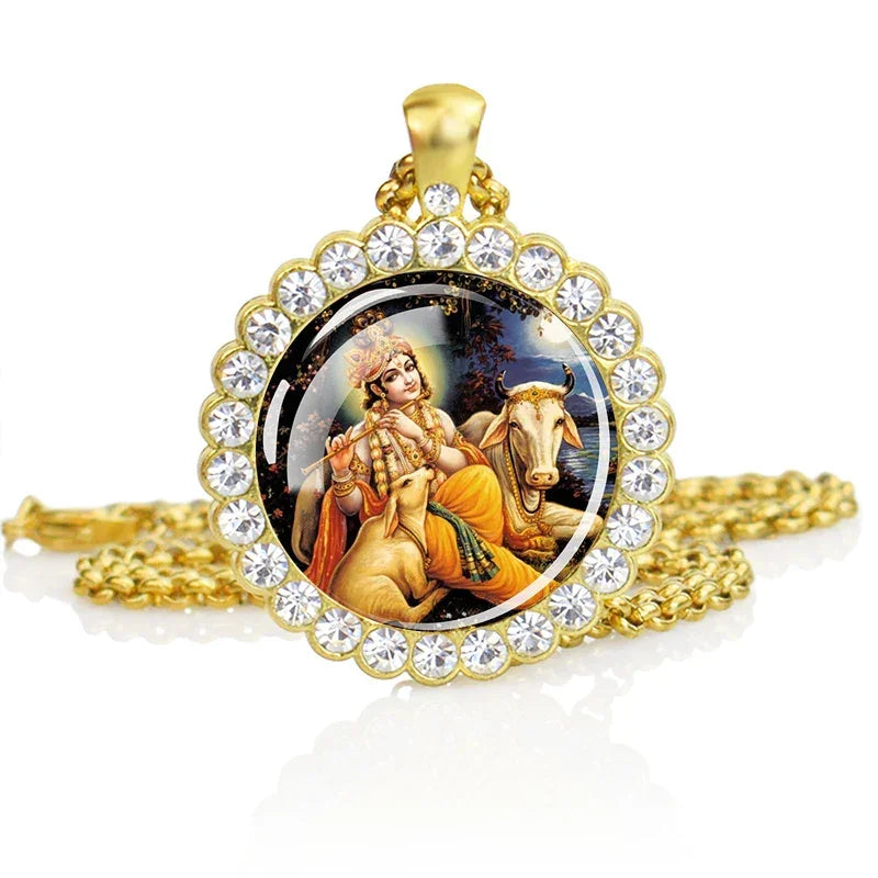 Hinduism Necklace Ganesha Goddess Kashmi Vishnu Rhinestone Pendant Shiva Amulet Charms Necklaces Women Indian Buddhism Jewelry
