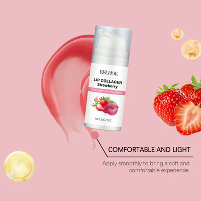 EELHOE Strawberry Night Lip Mask Overnight Deep Hydration Exfoliant for Lips Enhance Skin Elasticity Moisturizing Lip Mask 30g