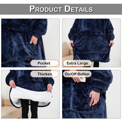 Oversized Wearable Blanket Hoodie with Sleeves Pocket Sherpa Fleece Blanket Sweatshirt Warm Thick Plush Heating Hooded Blankets