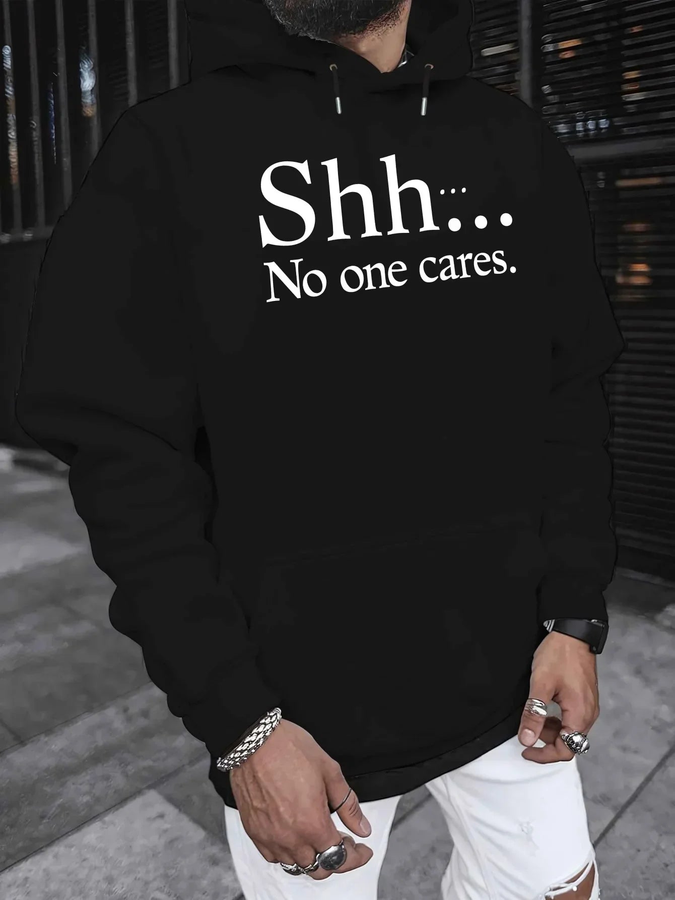 Shh No One Cares New Men'S Printed Autumn And Winter Sweatshirts, Versatile Spring Autumn Hooded Trendy Brand Sweatshirts