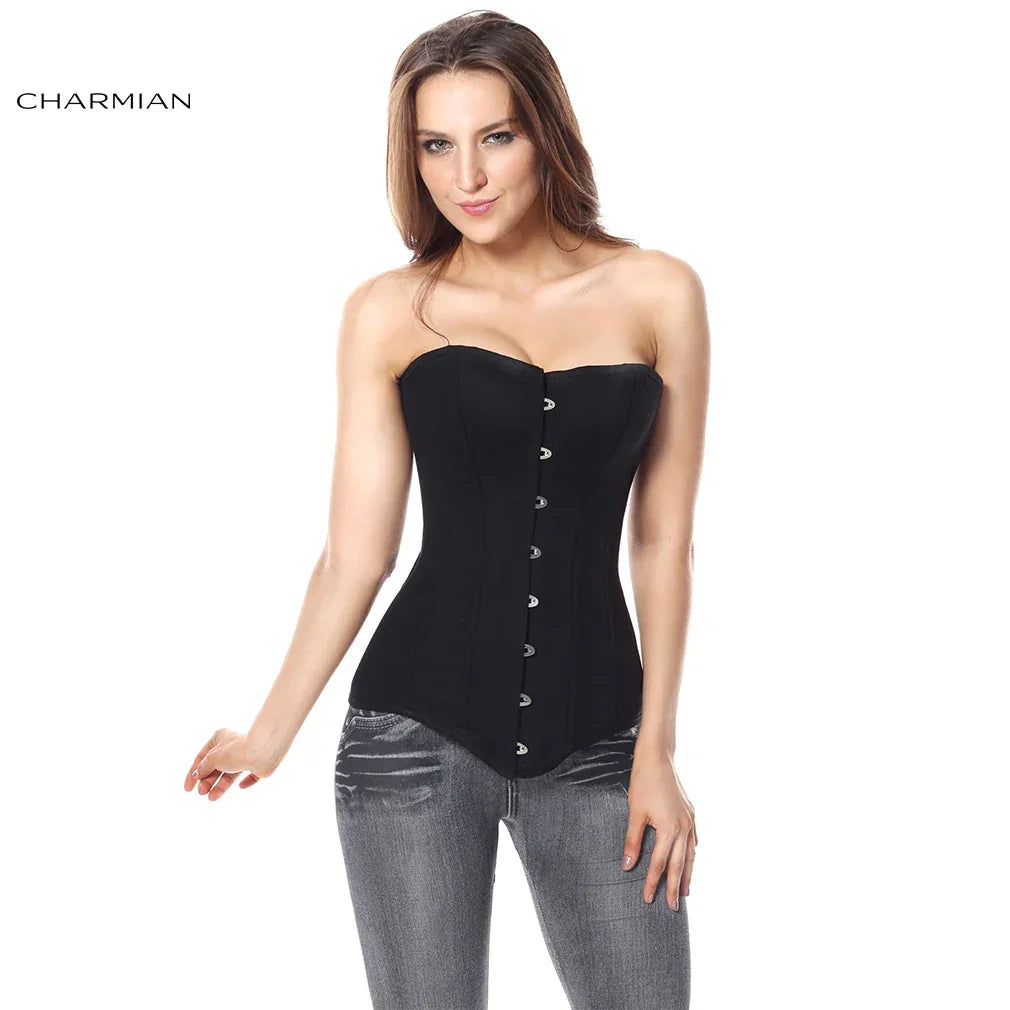 Charmian Black Corsets For Woman Sexy 22 Steel Boned Long Torso Plus Size Brocade Hourglass Shapewear White Corset Waist Trainer