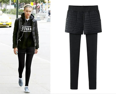 Winterfleece-lined Women's Tights Two-piece Illusionshorts Autumn/winter Thickened Cotton Wadded Trousers Warm Leggings