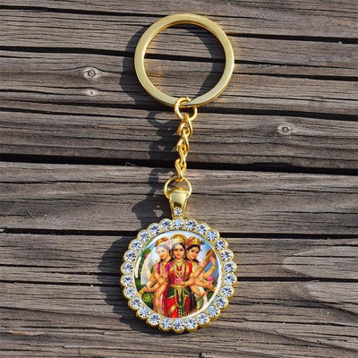 Shiva Nataraja Keychain Buddhist Jewelry Lakshmi Goddess Rhinestone Pendant Hinduism Amulet Keyring Gift
