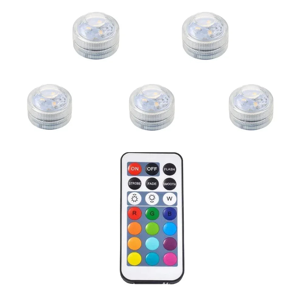 Mini Submersible LED Lights with Remote Control - Small Tea Light Underwater Light Battery Powered for Party Event Vase Fishtank