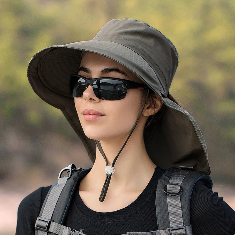 Summer Hat Women Outdoor UV Anti Neck Protection Sun Visor men Fishing Hiking Wide Brim Shawl Sunscreen Ponytail Cap undefine