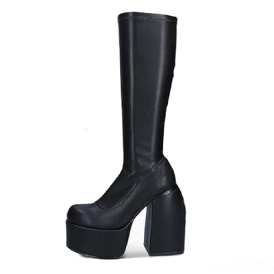 Boots For Woman Knee Shoes On Platform Gothic High Heels Punk Style New Rock Autumn Winter Chunky Pumps Plus Size Women Clothing