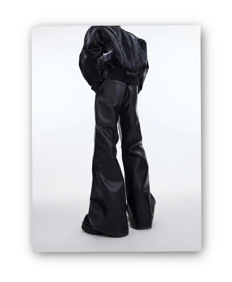 Mauroicardi Autumn Cool Handsome Long Black Matte Baggy Pu Leather Wide Leg Pants for Men High Waist Emo Luxury Designer Clothes