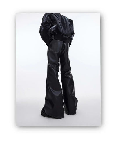 Mauroicardi Autumn Cool Handsome Long Black Matte Baggy Pu Leather Wide Leg Pants for Men High Waist Emo Luxury Designer Clothes