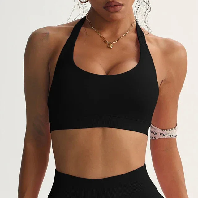 High Sports Bra Women Halter Seamless Padded  Sports Bras
