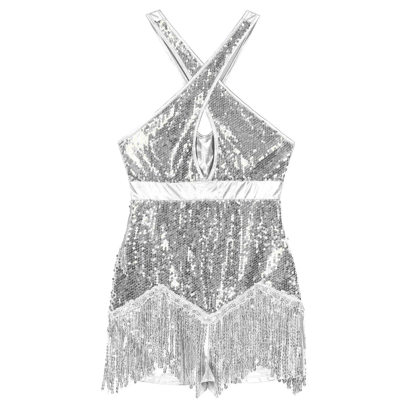 Women's Sequin Dance Dress Latin American Dance Costume Body Sleeveless Classical Samba Rumba Dresses Jazz Ballerina Dancewear