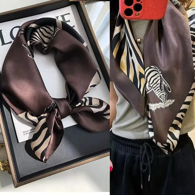 Women's Elegant White Black Polka Dot Design Satin 70cm Silk Scarves  100% Mulberry Silk