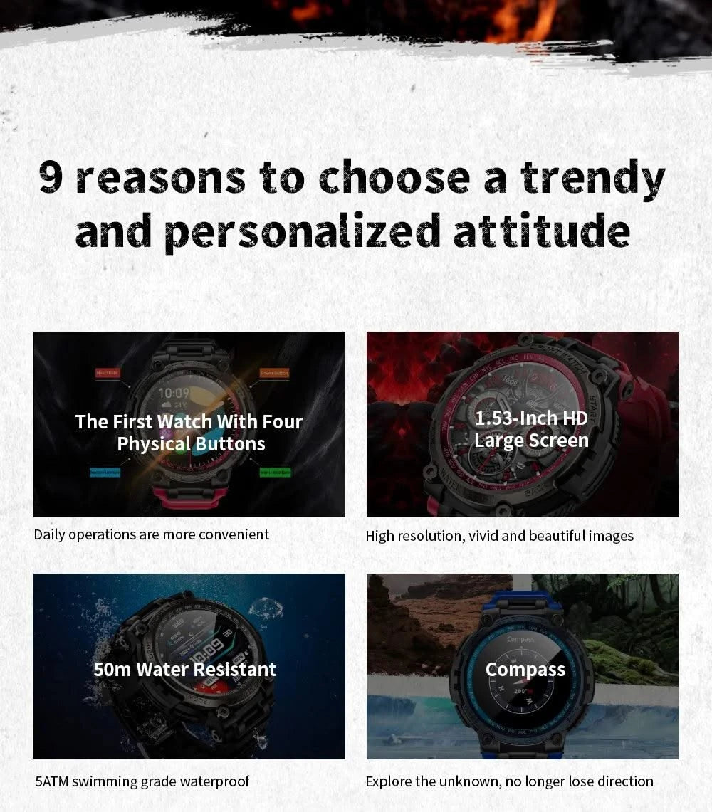 LOKMAT New ATTACK MAX Sport Rugged Smart Watch BT Calls Waterproof Military Smartwatches Heart Rate Monitor Fitness Tracker