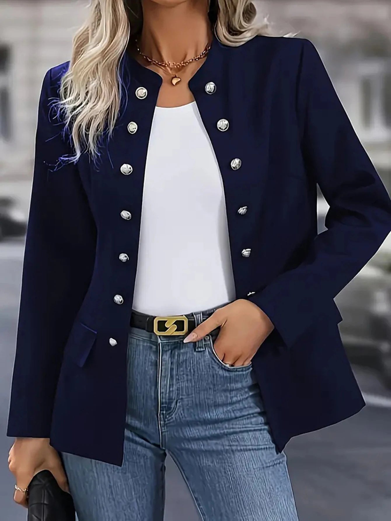 Autumn Women's Blazers Fashion Daily Double Breasted Solid Color Long Sleeve Stand Collar Office Lady Blazers