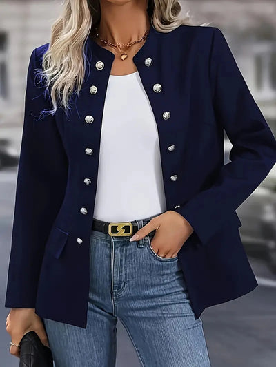 Autumn Women's Blazers Fashion Daily Double Breasted Solid Color Long Sleeve Stand Collar Office Lady Blazers